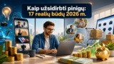 Kaip užsidirbti pinigų: 17 realių būdų 2026 m.